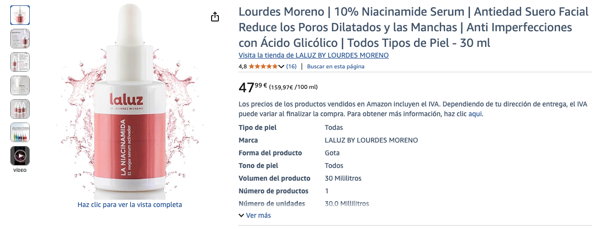 Ficha de producto optimizada de Lourdes Moreno en Amazon