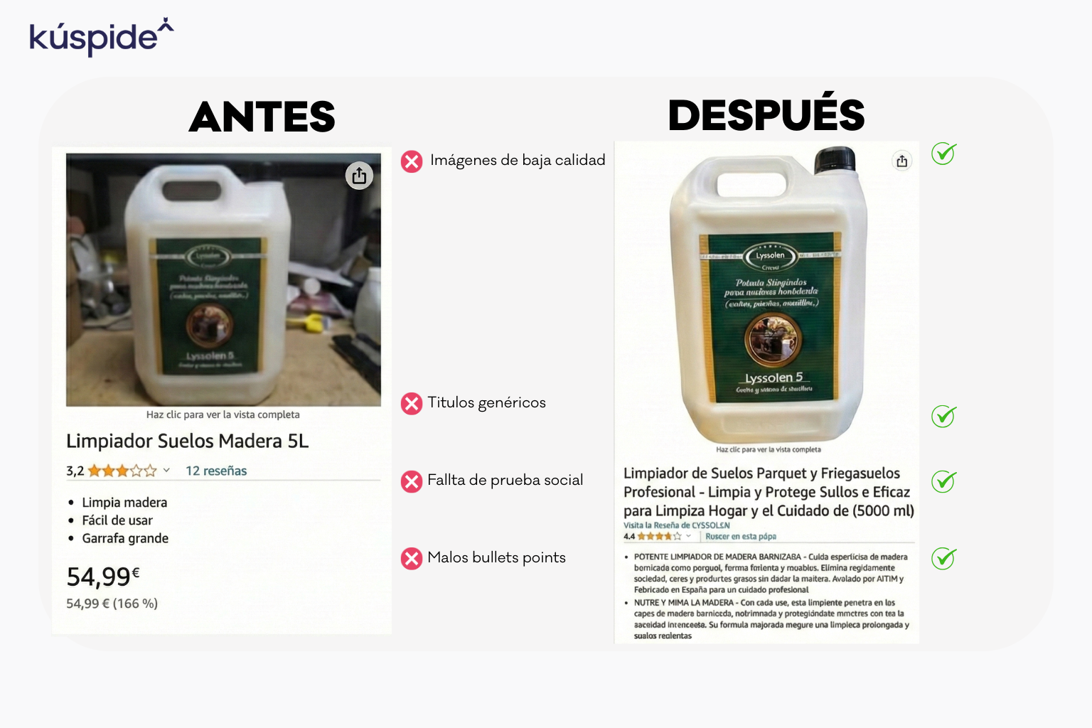 Optimización de fichas de producto Lyssolen antes y después